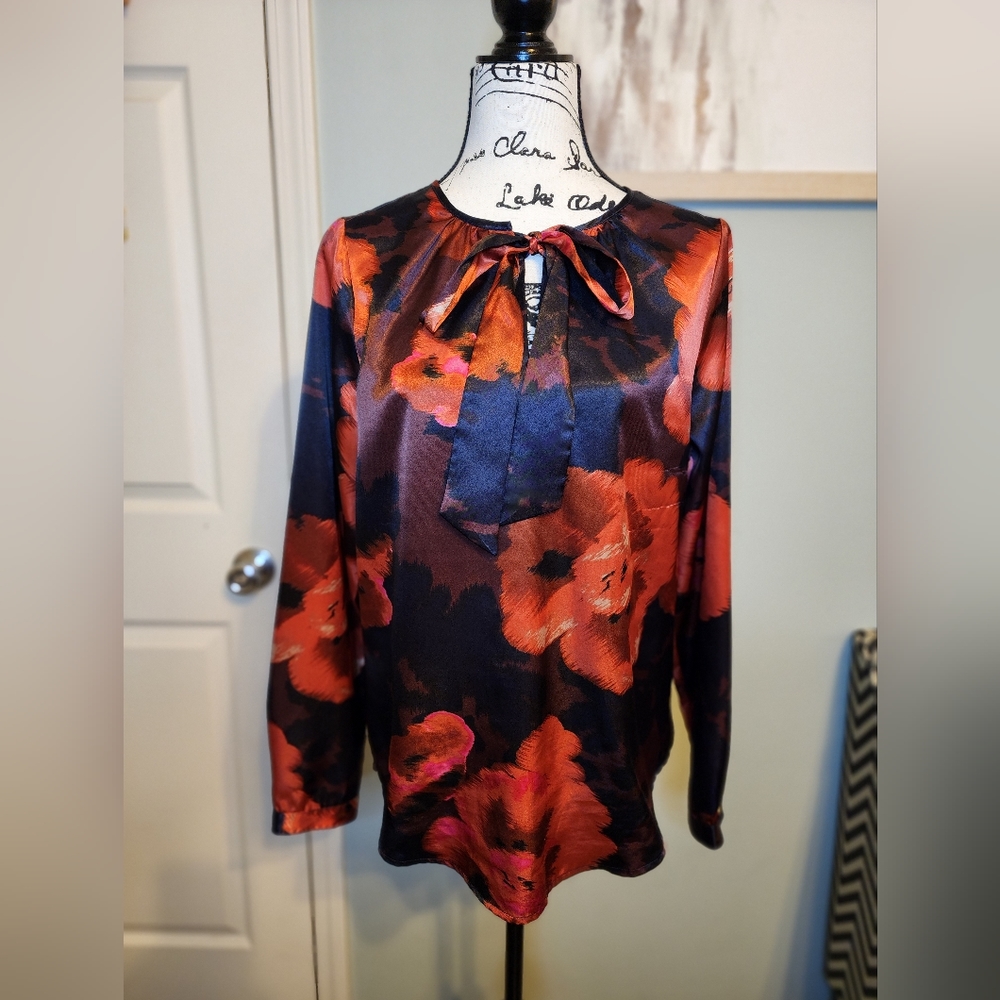 The Limited Bold Floral Print Blouse with Bow Collar